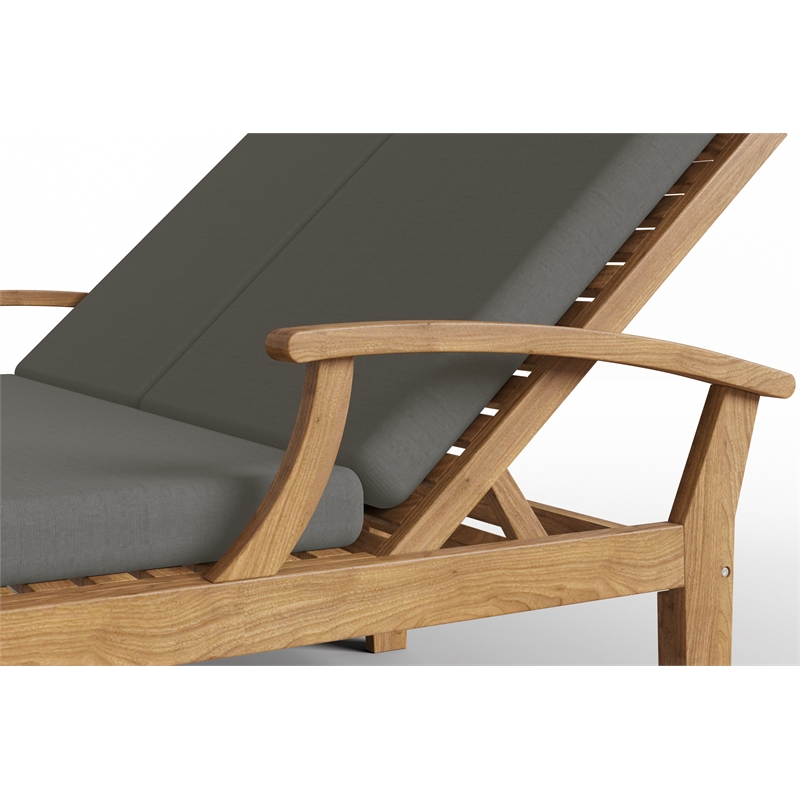 Pemberly Row Traditional Outdoor Teak Double Reclining Sunlounger with Charcoal