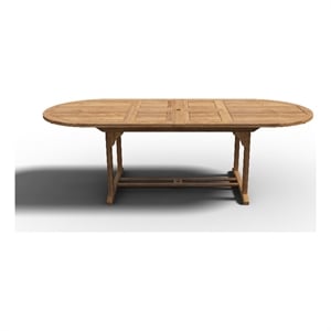 Pemberly Row Outdoor Dining Table w/ Extension & Umbrella Hole Natural