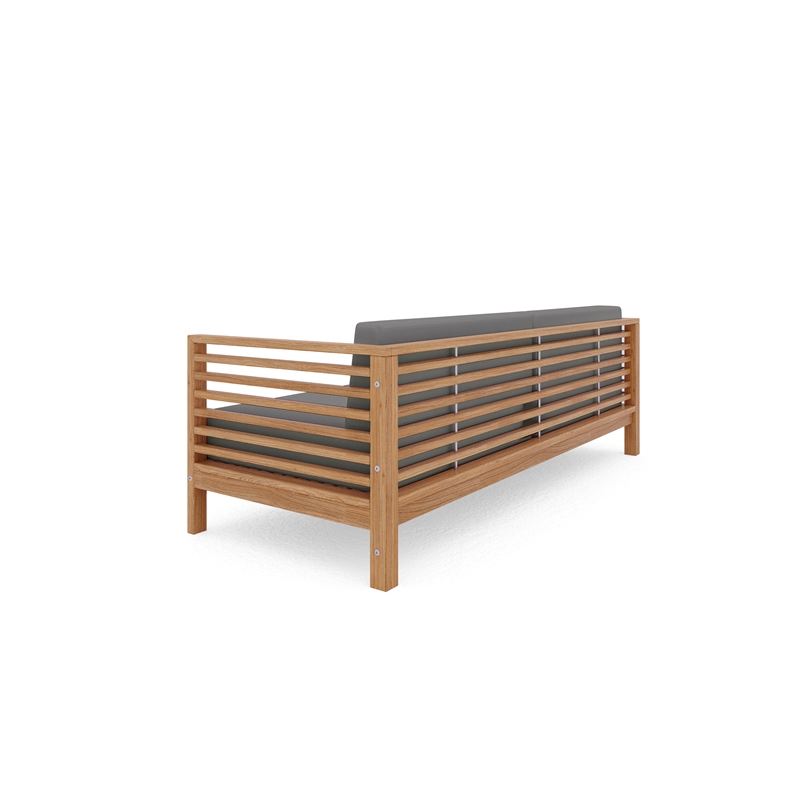 Pemberly Row Traditional 3-Person Teak Outdoor Sofa with Charcoal Cushions