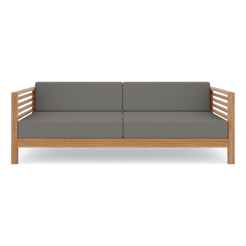 Pemberly Row Traditional 3-Person Teak Outdoor Sofa with Charcoal Cushions