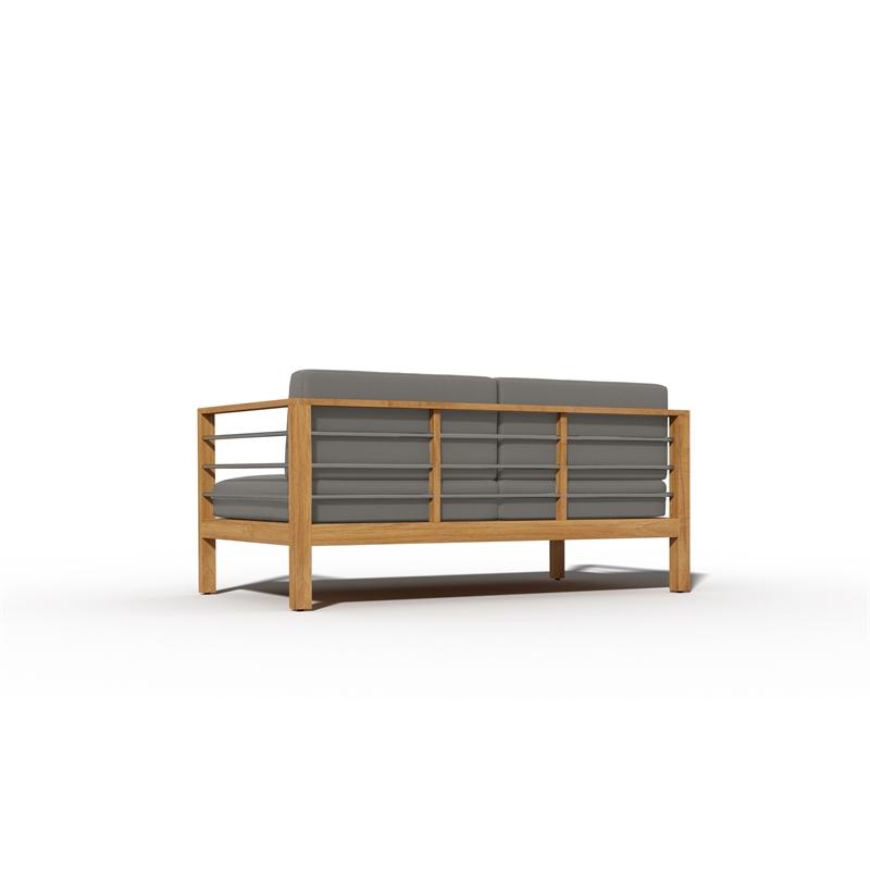 Pemberly Row Traditional 3-Person Teak Outdoor Sofa with Charcoal Cushions
