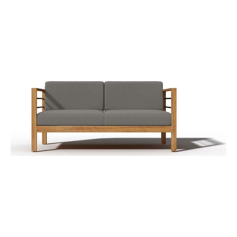 Pemberly Row Traditional 3-Person Teak Outdoor Sofa with Charcoal Cushions