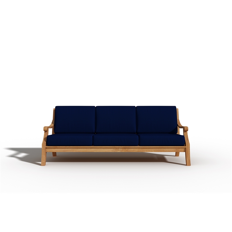 Pemberly Row Traditional 4-Piece Teak Outdoor Patio Deep Seating Set with Navy
