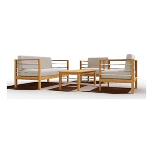 Pemberly Row Traditional 4-Piece Teak Outdoor Patio Deep Seating Set with Canvas