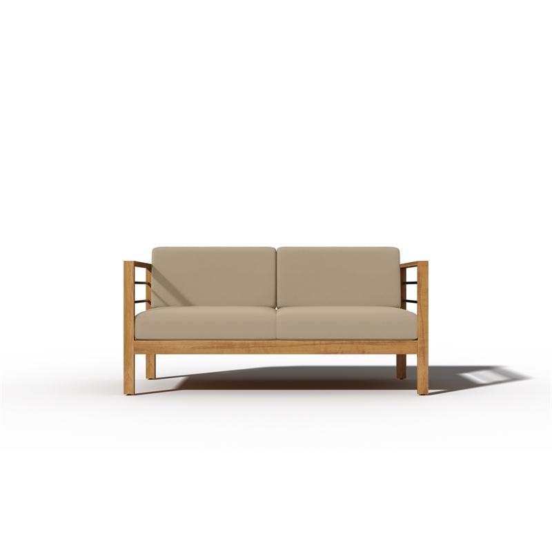 Pemberly Row 4-Piece Teak Outdoor Patio Deep Seating Set w/ Fawn Cushions