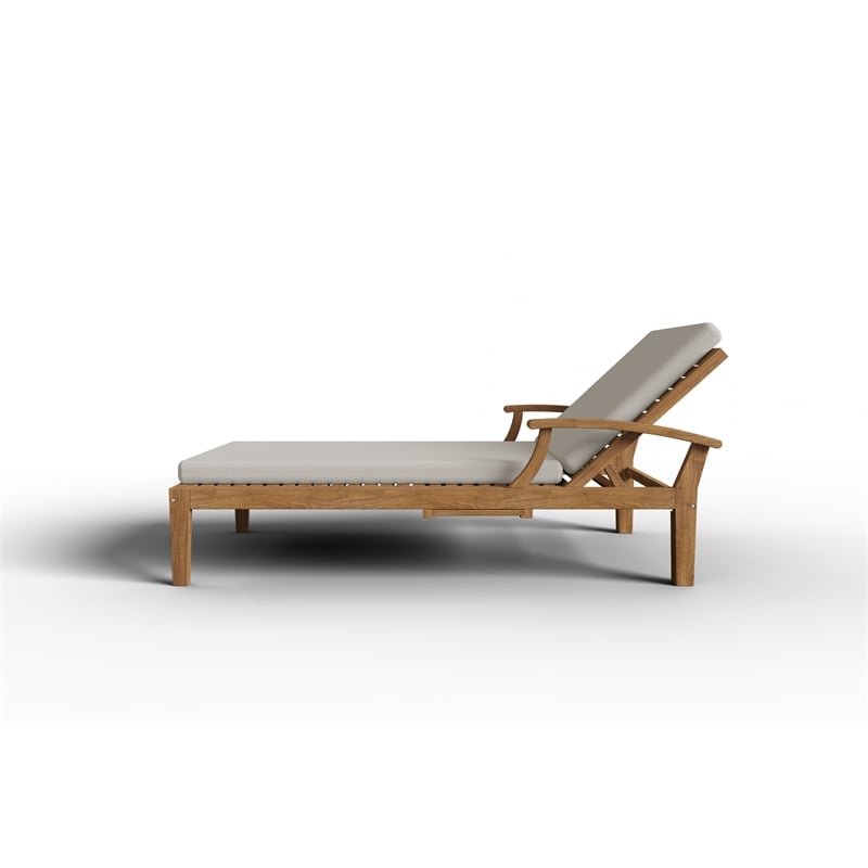 Pemberly Row Traditional Outdoor Teak Reclining Sunlounger with in Tan