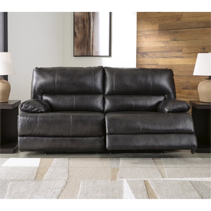 Pemberly Row 2-Piece Black Leather Power Reclining Sofa & Loveseat Set