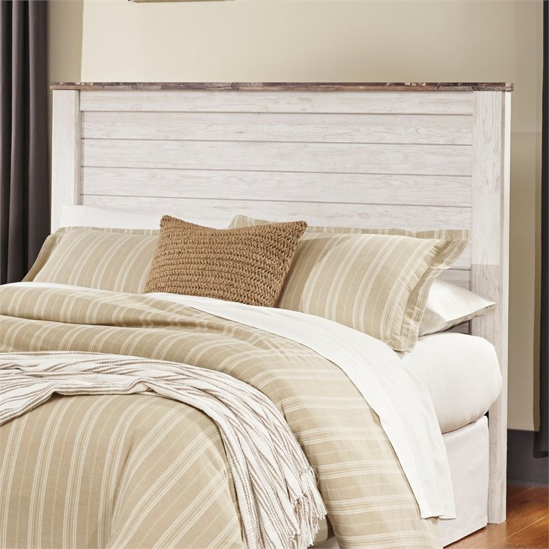 Pemberly Row 2-Piece Set of Whitewash Dresser & Queen Panel Headboard
