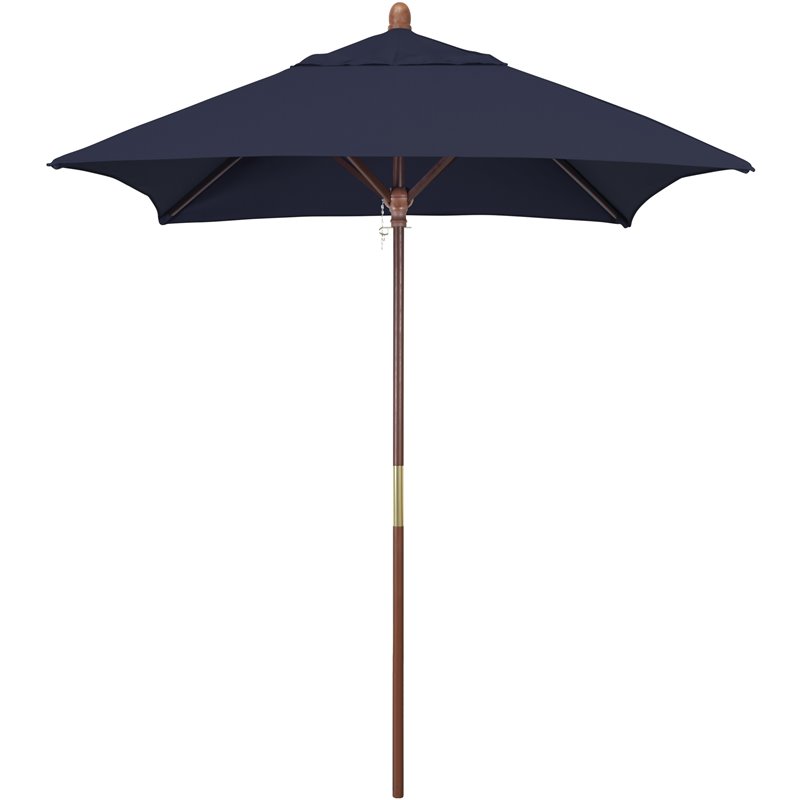 Pemberly Row Square Hardwood Frame 6' Patio Umbrella in Navy Blue Fabric