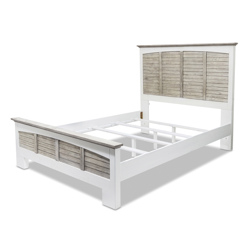 Pemberly Row Contemporary Modern Coastal Wood Queen Bed in Gray/White