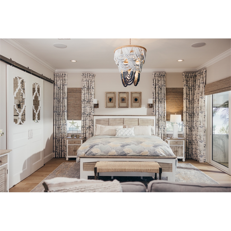 Pemberly Row Contemporary Modern Coastal Wood Queen Bed in Gray/White