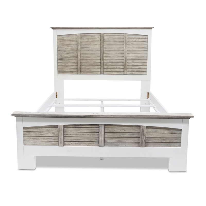 Pemberly Row Contemporary Modern Coastal Wood Queen Bed in Gray/White