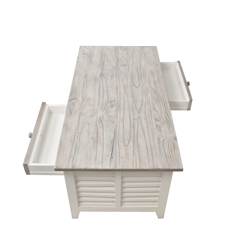 Pemberly Row Contemporary Wood Coffee Table with Drawers in Gray/White