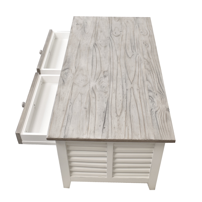 Pemberly Row Contemporary Wood Coffee Table with Drawers in Gray/White