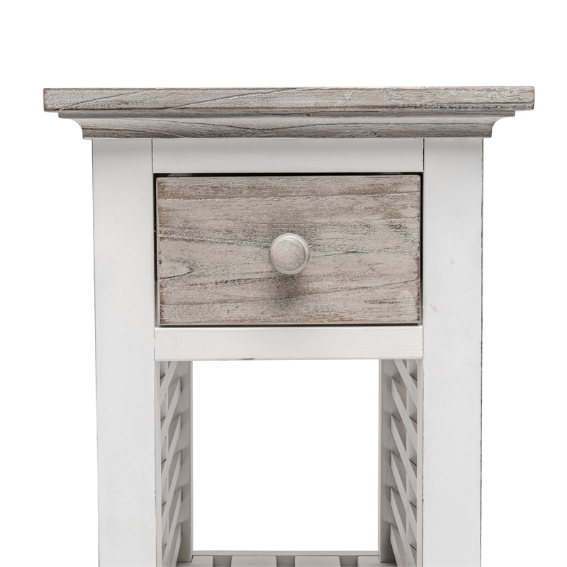 Pemberly Row Contemporary Wood Chairside Table with Drawer in Gray/White