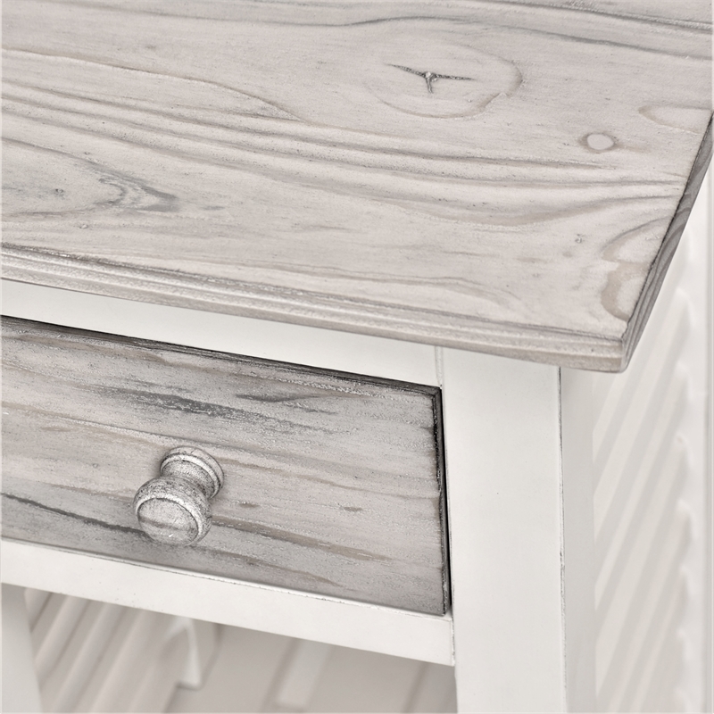 Pemberly Row Contemporary Wood Chairside Table with Drawer in Gray/White