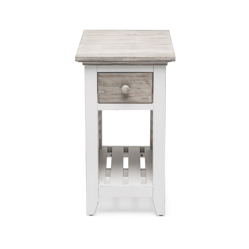 Pemberly Row Contemporary Wood Chairside Table with Drawer in Gray/White