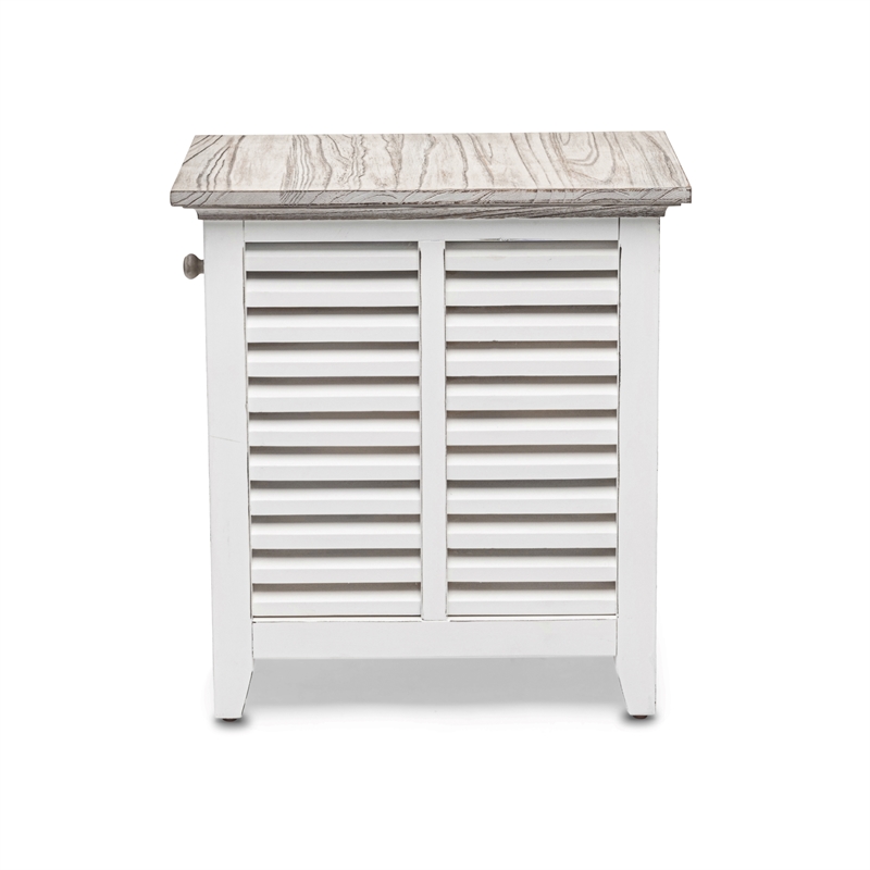 Pemberly Row Contemporary Wood Chairside Table with Drawer in Gray/White