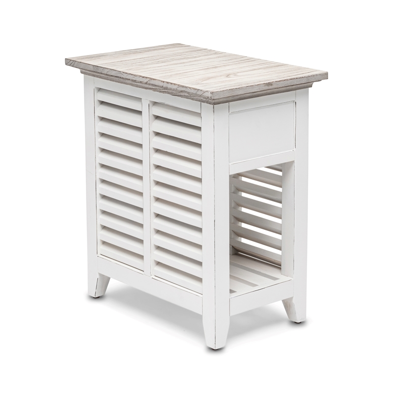 Pemberly Row Contemporary Wood Chairside Table with Drawer in Gray/White