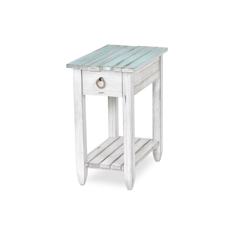 Pemberly Row Contemporary Wood Chairside Table with Drawer in White/Blue
