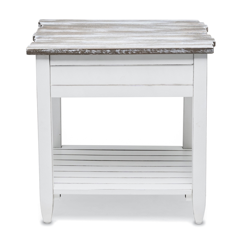 Pemberly Row Contemporary Wood End Table with Drawer in White/Gray