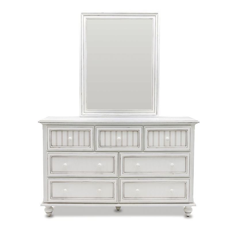 Pemberly Row Modern Coastal Wood Dresser with 7-Drawers in White