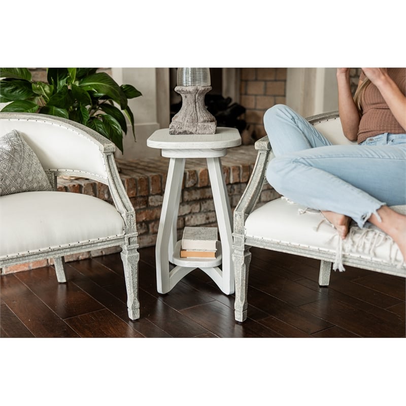 Pemberly Row Contemporary Wood Curved Edges Chairside Table in White