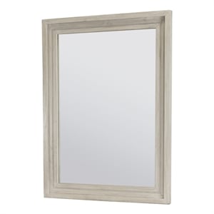 Pemberly Row Contemporary Solid Mindi Wood Mirror in Aged Ivory