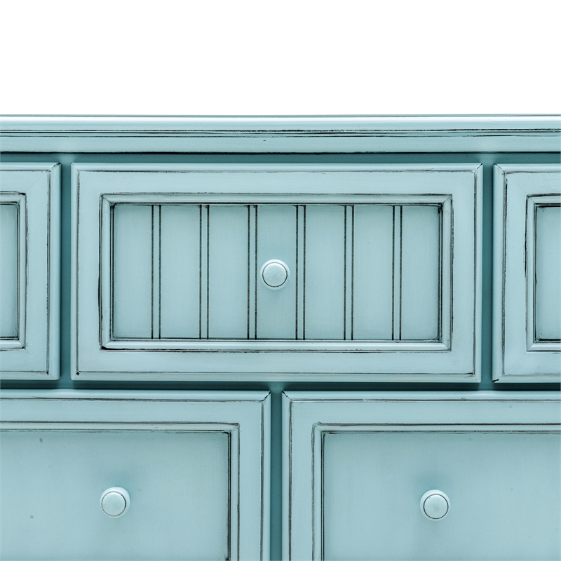 Pemberly Row Modern Coastal Wood Dresser with 7-Drawers in Blue
