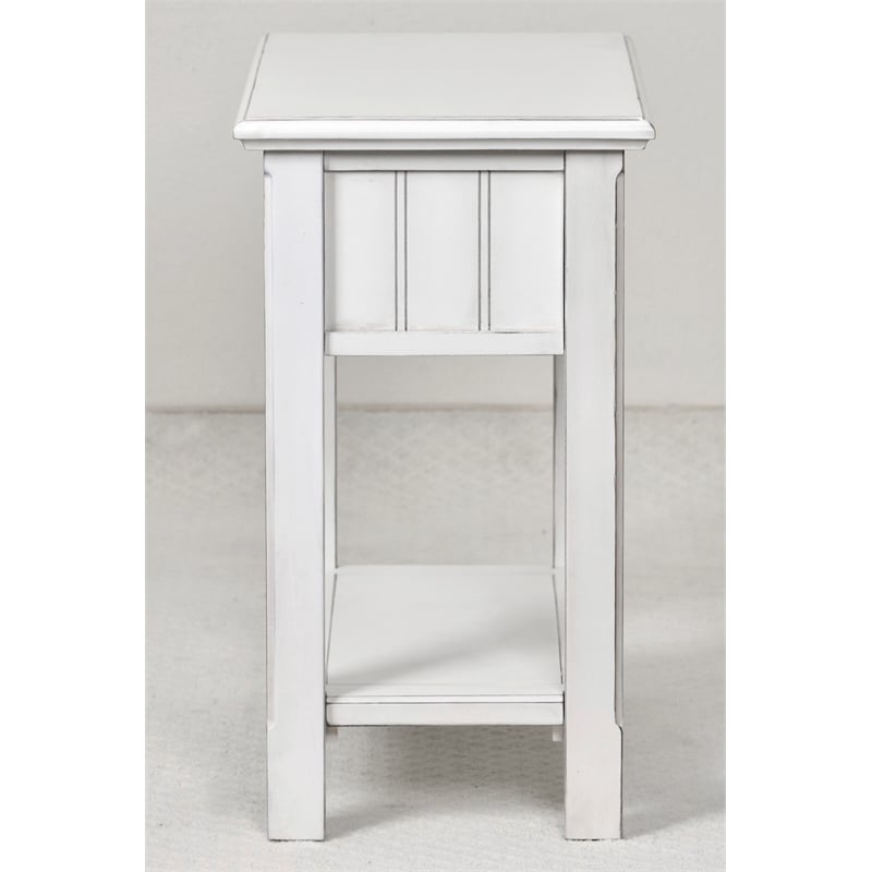 Pemberly Row Contemporary Wood Chairside Table with Lower Shelf in White