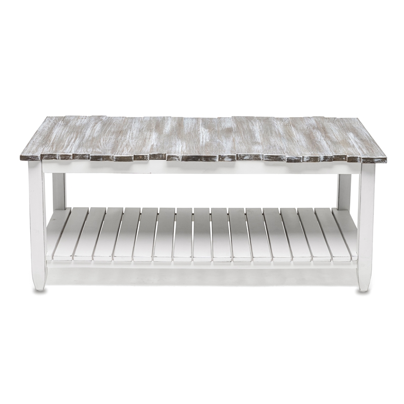 Pemberly Row Contemporary Solid Wood Coffee Table in White/Gray