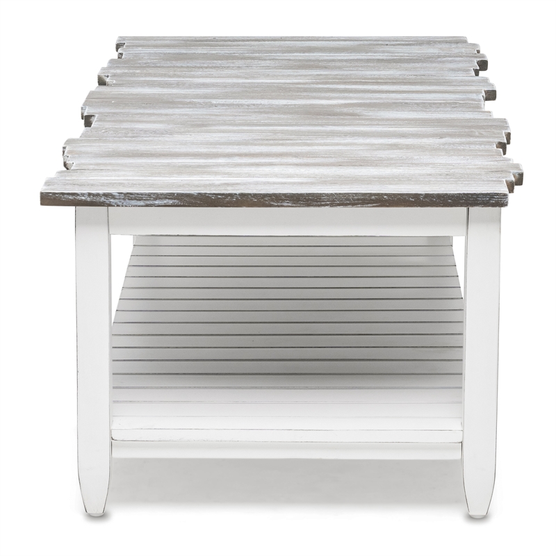 Pemberly Row Contemporary Solid Wood Coffee Table in White/Gray