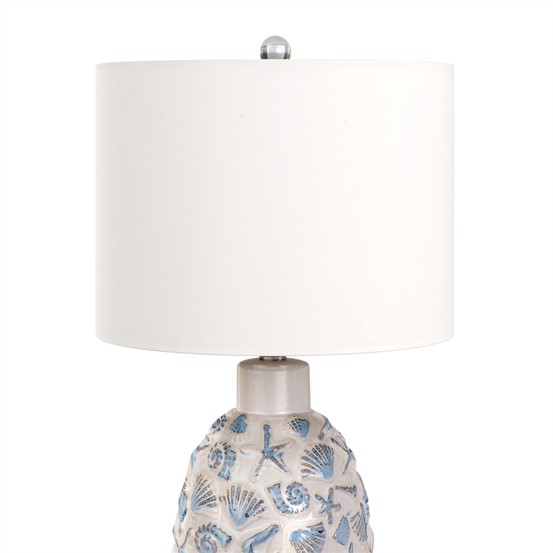 Pemberly Row Sea Shell Coastal White and Blue Table Lamps(Set of 2) 3-Way Switch