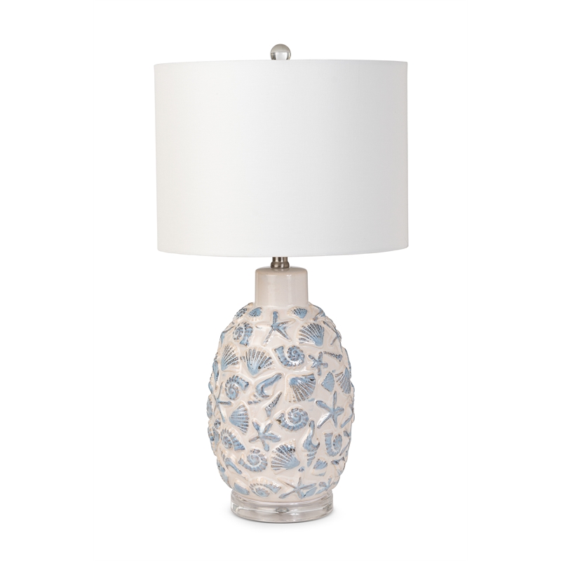 Pemberly Row Sea Shell Coastal White and Blue Table Lamps(Set of 2) 3-Way Switch