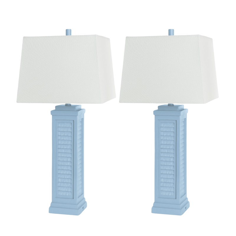 Pemberly Row Shutter Blue Table Lamps USB Charging port (Set of 2) 3-Way Switch