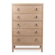 Pemberly Row Solid Wood Tan Coastal Modern 5-Drawer Chest in Brown
