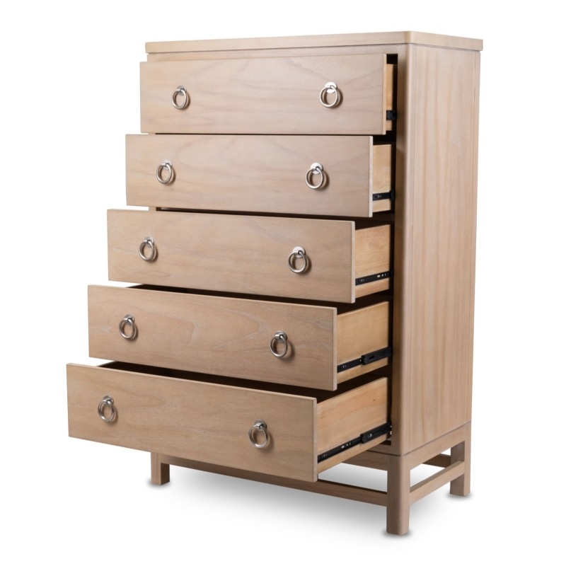 Pemberly Row Solid Wood Tan Coastal Modern 5-Drawer Chest in Brown
