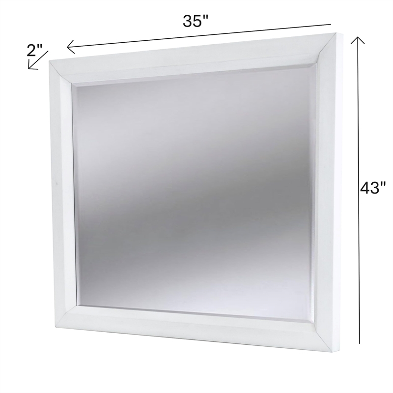 Pemberly Row Contemporary Wood Mirror in White/Soft Grey Glaze