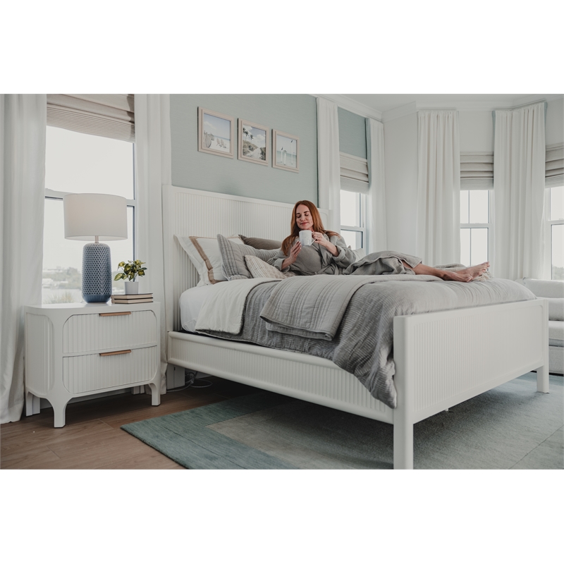 Pemberly Row Contemporary Solid Wood King Bed in White Finish