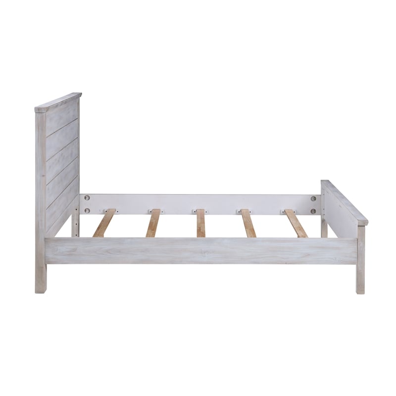 Pemberly Row Solid Wood King Panel Bed in Distressed Grey White