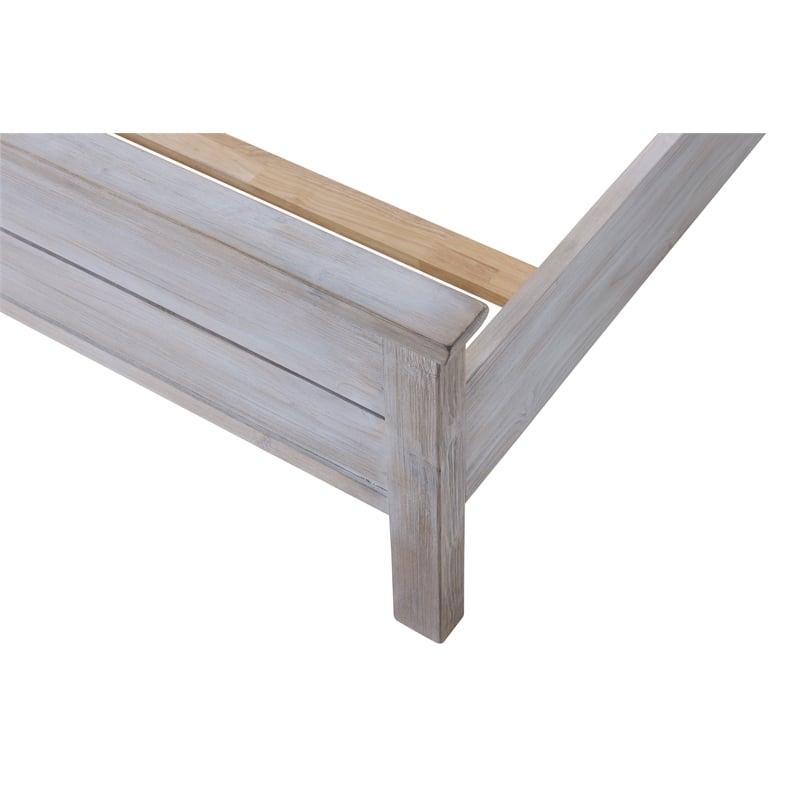 Pemberly Row Solid Wood King Panel Bed in Distressed Grey White