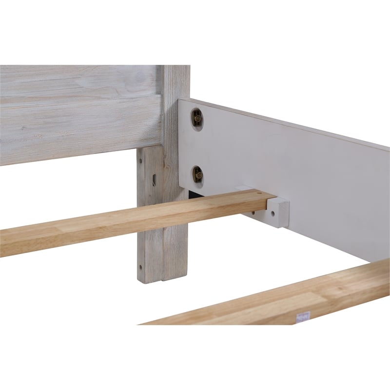 Pemberly Row Solid Wood King Panel Bed in Distressed Grey White