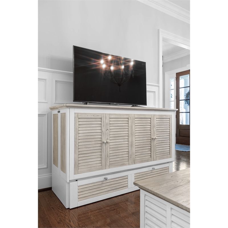 Pemberly Row Contemporary Queen Cabinet Murphy Bed with Mattress in Grey