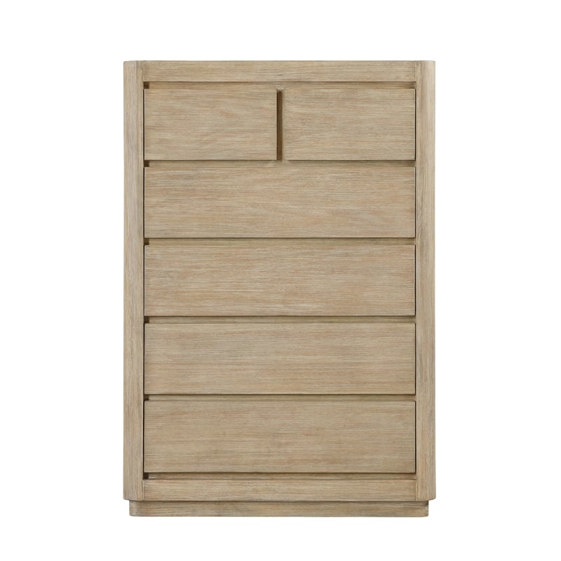 Pemberly Row Contemporary 5-Drawer Solid Wood Chest in Tan Natural