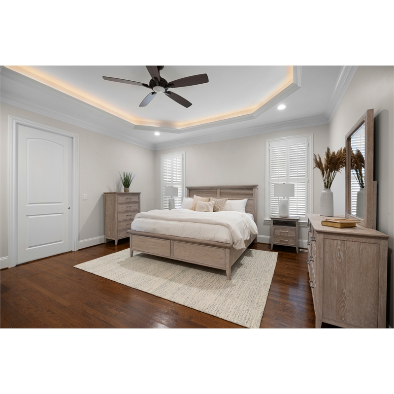 Pemberly Row Contemporary Solid Wood Queen Bed in Glazed Driftwood