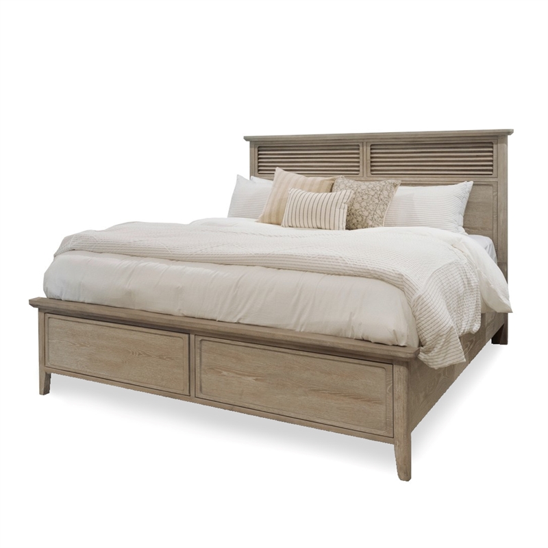 Pemberly Row Contemporary Solid Wood Queen Bed in Glazed Driftwood