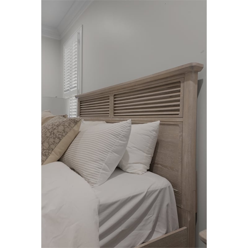 Pemberly Row Contemporary Solid Wood King Bed in Glazed Driftwood Finish