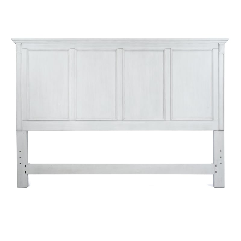 Pemberly Row Contemporary Wood Queen Bed in White & Soft Grey