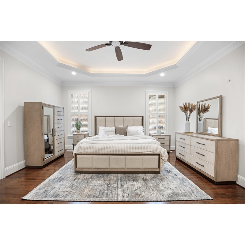 Pemberly Row Contemporary King Bed in Muted Earth Tones & Clay