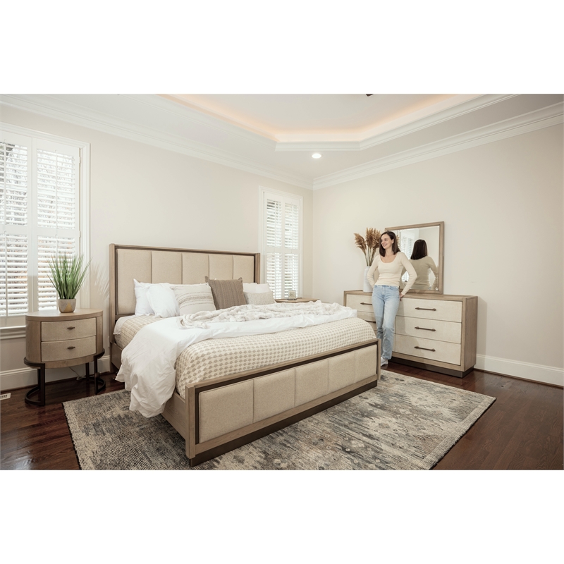 Pemberly Row Contemporary King Bed in Muted Earth Tones & Clay